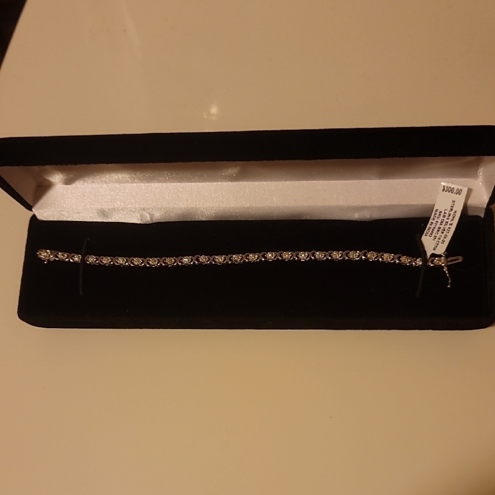 Kohl's Silver and White Tennis Bracelet with Clear Stones